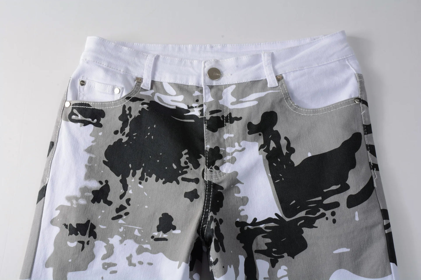 2023 New  Casual Mens Cotton Jeans Elastic Slim Skinny White Camouflage Printing Jeans Male Thin Denim Pants Vaqueros Hombre