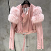 GO BALLISTIC YA Women Leather Jacket With Fur Sleeve Fashion Ladies Crop Jacket