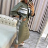 Women's Fashion Color-blocked White Striped Hip-covering Sweatshirt Dress 2piece Set Female Casual Zipper Jacket Coat Dress Suit