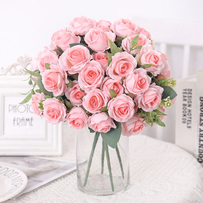 Künstliche Blumen Seidenrosenstrauß Blätter Kunstblume für Vase Party Zuhause Tisch Hochzeit Valentinstagsgeschenk Dekoration