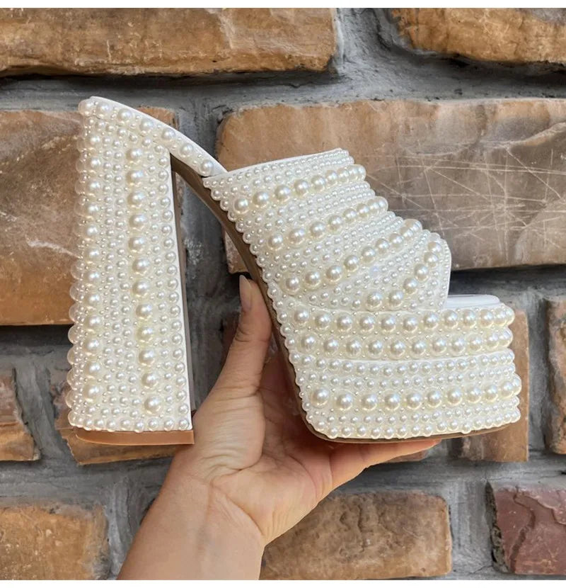 Luxuriöse handgefertigte Plateau-Keilsandalen mit Vollstrassteinen für Damen, modische Sommer-High-Heels, Pantoletten, klobige Schuhe