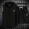 Summer New Men's Sleeveless Hooded T-shirt+shorts pants Sports two-piece set gym  Fashion  Casual Men Women Sports Two Piece Set