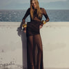 Articat Elegantes Mesh-Patchwork Langarm-Bodycon Party Club Abendkleid Sexy Doppellagiges Perspektivkleid Herbstkleidung
