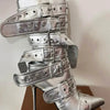 Onlymaker Women Pointed Toe Mid-Calf Boots Buckle Strap Thin High Heel Lady Zipper Female  Stiletto Boots