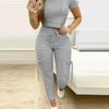 Tight Solid Color Two Piece Set Women Cropped T Shirt Slim Long Pants Pocket Ladies Sets 2025 Spring Summer Sportswear
