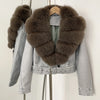 OFTBUY Natural Fox Fur Faux Leather Jacket Female New Autumn Short Top Clothing Women Long Sleeve Fake Leather Real Fur Coat