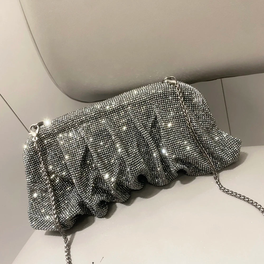 Shiny Rhinestones Handmade Evening Clutch Bags New Folds Purses and Handbags Luxury Designer Wedding Party High Quality