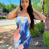 Spring/Summer Women's Colorful Tie Dye Print Off Shoulder Wrapped Chest Dress