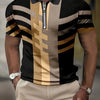 2023 New Men's Short-Sleeved POLO Shirt Summer Retro Striped 3D Printed Top Zipper Lapel Slim POLO Men's Casual Clothing