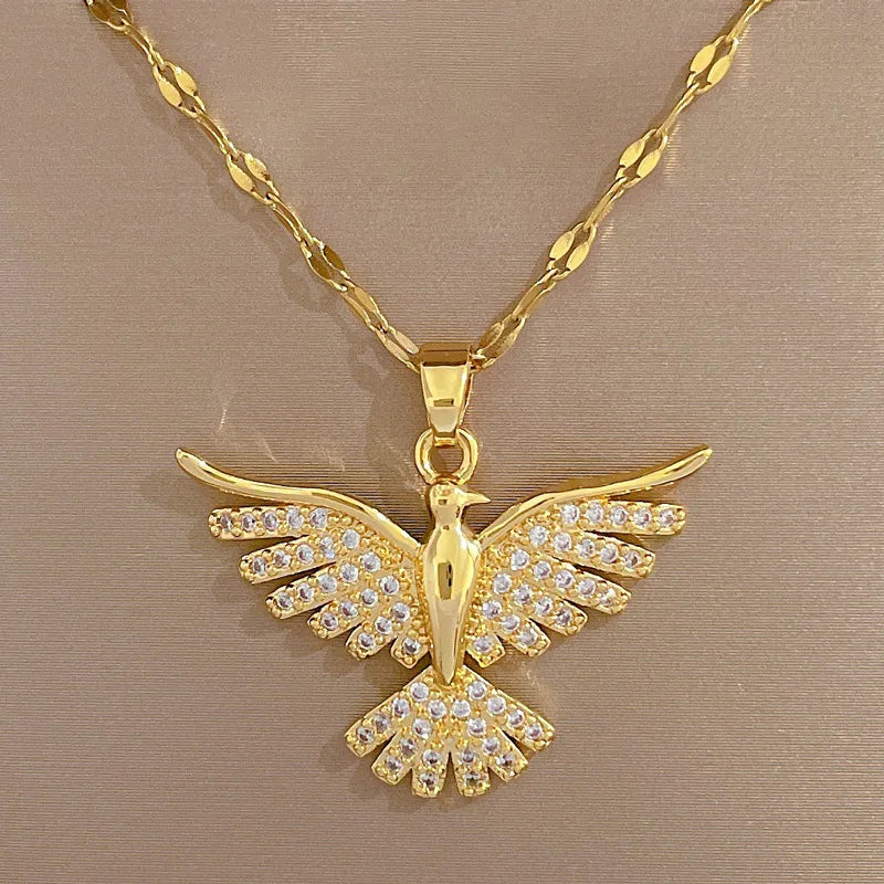 DIEYURO 316L Stainless Steel Phoenix Eagles Pendant Necklace For Women Girl 2023 New Trend Choker Neck Chain Jewelry Gift Party