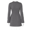 Hugcitar 2024 Frühling O-Ausschnitt Langarm Uni Patchwork Reißverschluss Sexy Bodycon Minikleid Damen Mode Outfits Geburtstagsparty Y2K