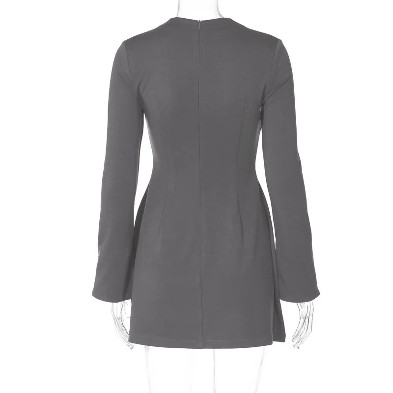 Hugcitar 2024 Frühling O-Ausschnitt Langarm Uni Patchwork Reißverschluss Sexy Bodycon Minikleid Damen Mode Outfits Geburtstagsparty Y2K