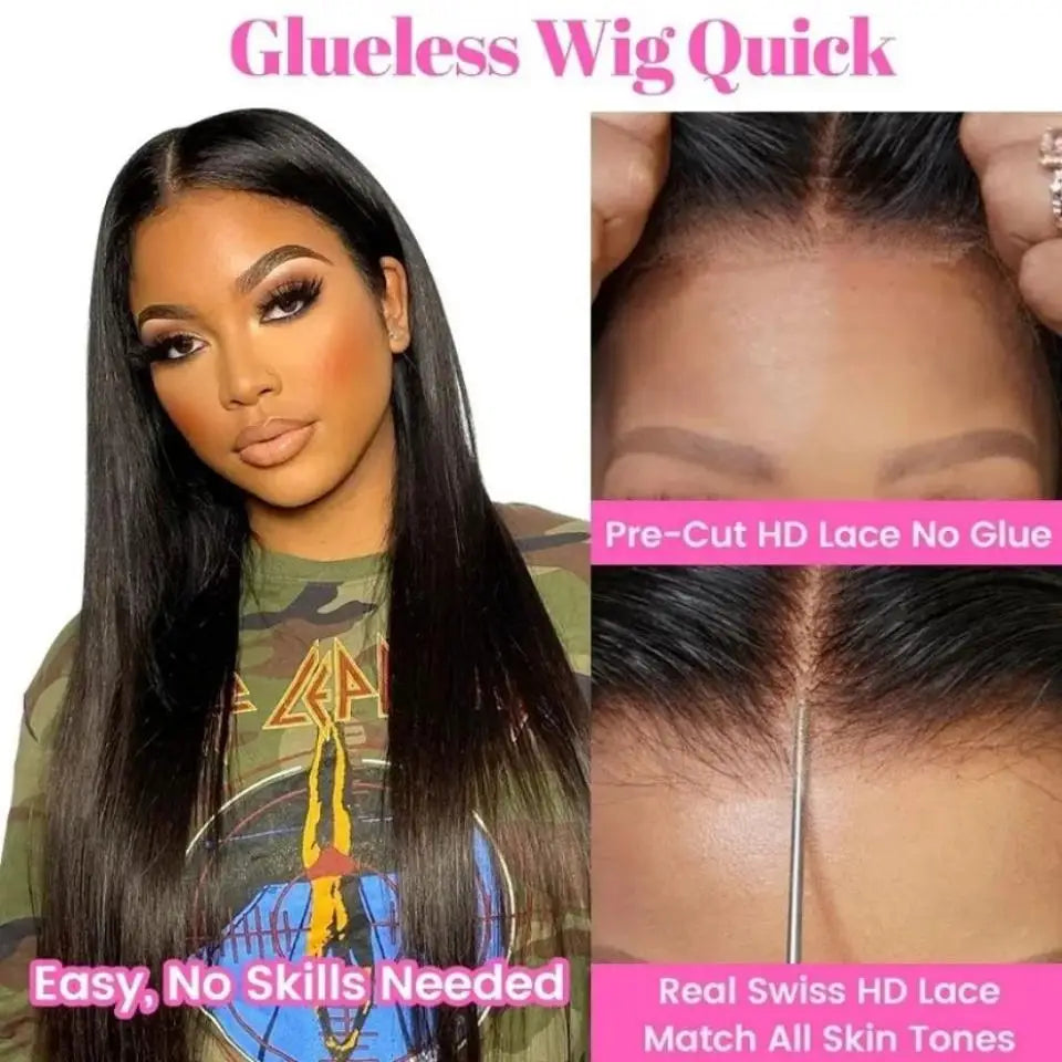 Glueless Wig Human Hair 6X4 5X5 Pre Cut Lace Closure Human Hair Wigs Brazilian Ready To Wear Straight Lace Wig Human Hair 180%
