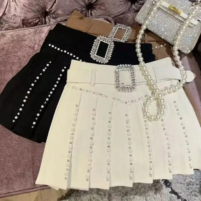 New pleated skirt for women pearls diamonds fashion shorts