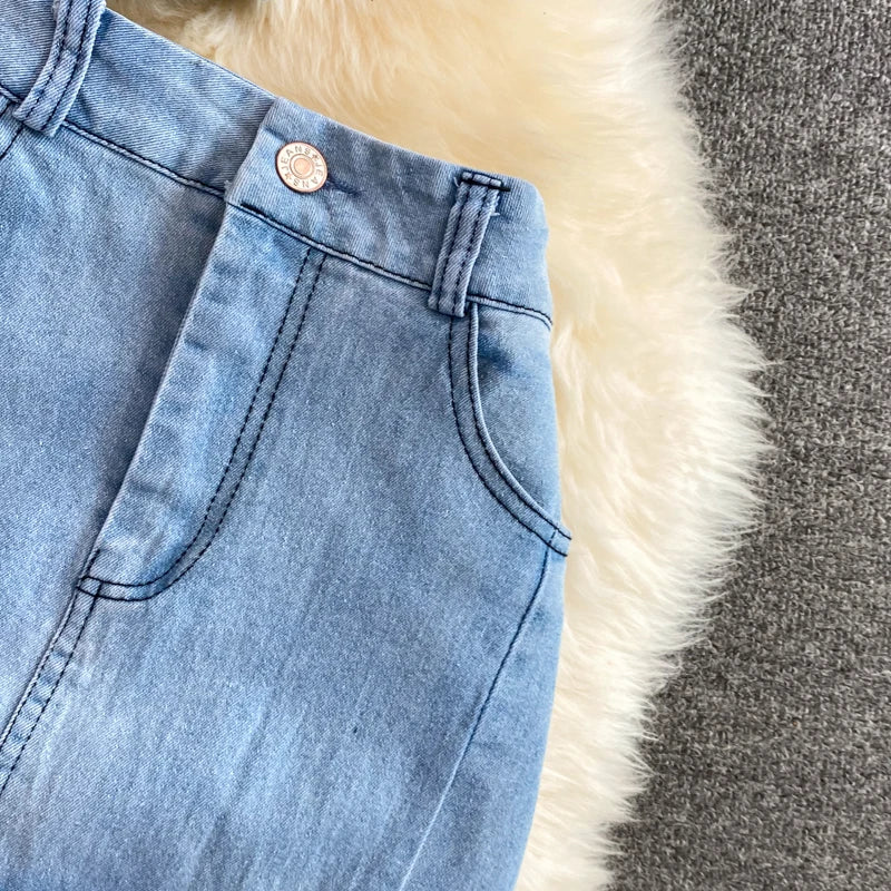 Women Denim 2 Piece Sets Long Skirt Top Suit Skirts Tops Single Breasted Outfits Washed Distressed 2025 Summer Casual Ensemble