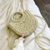 Straw Bag Women Hand-Woven Handbag Moon Shape Lace Bow Rattan Bag Big Capacity Drawstring Casual Beach Shoulder Crossbody Bag