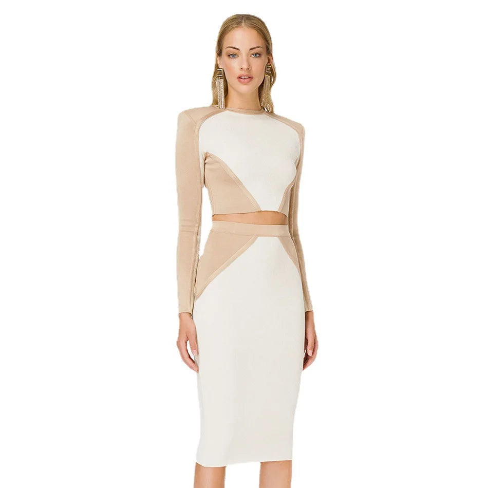 Slim fit party bandage suit elegant set long sleeved dress slim fit fashionable clothing set spring club outfit