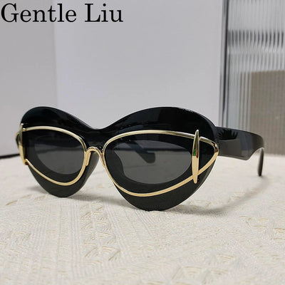 Cat-Eye Sonnenbrillen Damen 2024 Luxusmarken Designer Vintage Y2k Punk Sonnenbrillen für Herren Doppelrahmen Retro Brillen Shades UV400