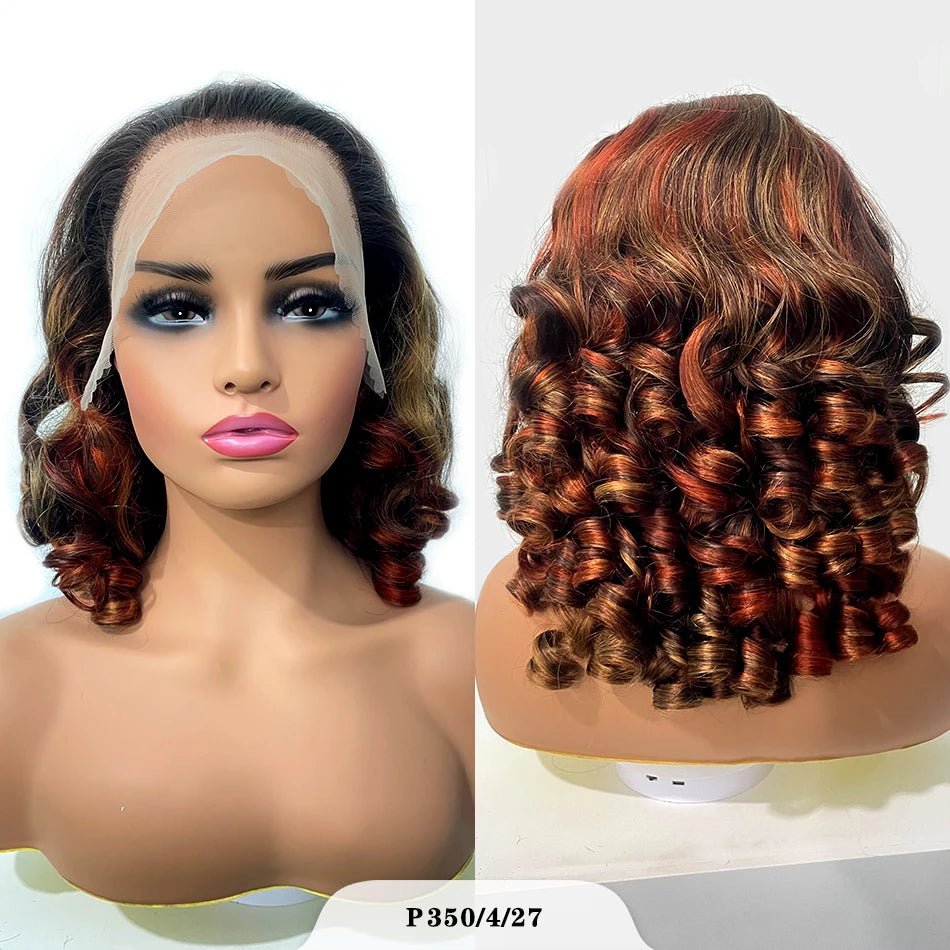 100% indisches Haar, federnde Locken, lockere Wellen, 13x4 HD Lace Front Perücke, Ombre Double Drawn Lockenperücke, 250% Dichte, klebstofffrei mit Babyhaar