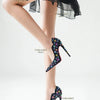 2025 Spring New High Heels Women's Embroidered Beaded Black Sexy Queen's Heel 10-12cm Pointed