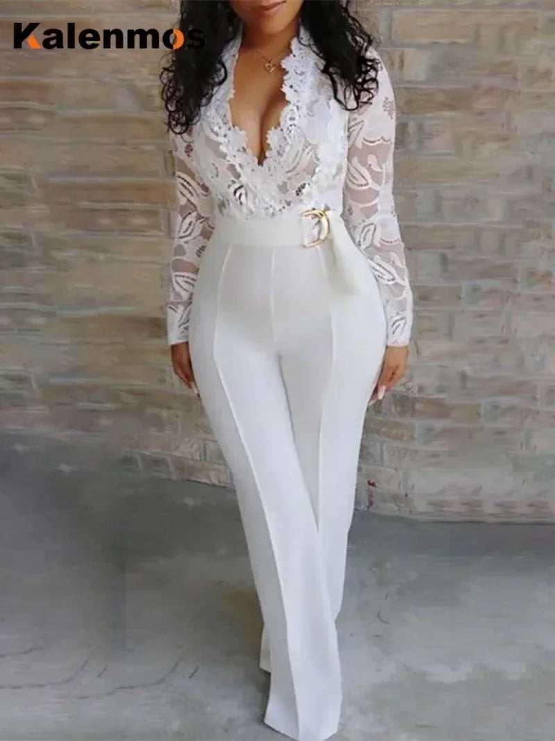 Weißer Overall Damen, elegant, Spitze, lang, Einteiler, hohe Taille, Federn, Y2k, sexy, Hochzeitsfeier, Abend, Jumpsuit