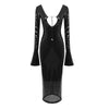 Abendkleid Damen Elegant Pailletten Tiefer V-Ausschnitt Langarm Midikleid Sexy Luxuriös Rückenausschnitt Schnürung Knöchellang Bandage Partykleid