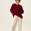 Rollkragenpullover 100% Kaschmir Pullover Damen lose verdickend Anti-Aging Nische Vintage Roter Rundhals-Pullover Damen Langarm