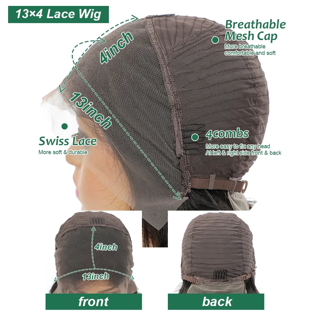 Bob Perücke Echthaar 13X4 Lace Front Perücke 180% Dichte Kurze Glatte Frontale Bob Perücke Transparente Spitze Vorgezupft Mit Babyhaaren