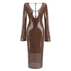 Abendkleid Damen Elegant Pailletten Tiefer V-Ausschnitt Langarm Midikleid Sexy Luxuriös Rückenausschnitt Schnürung Knöchellang Bandage Partykleid