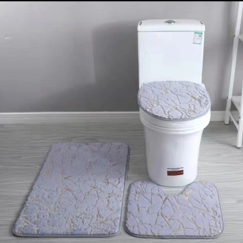 Toilettensitzbezug 3-teiliges Set Badematte Duschraum Bodenmatte Zuhause Badezimmer Anti-Rutsch Saugfähige Fußmatte Badewannen Dekor Teppich