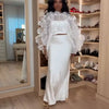 White Pleated Ruffle Crop Top Women Oversized Fan Sleeve Stand Collar Elegant Formal Evening Party Blouse