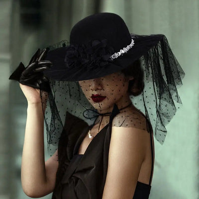 Damen Feder Blumen Faszinator Hüte Vintage Filz Fedora Hut Cocktail Teeparty Fischerhut mit Schleier Kirche Derby Hochzeitshut