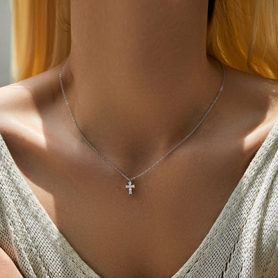 MODIAN D Farbe Moissanit 925 Sterling Silber Kreuz Anhänger Halsketten Funkelnder Labor-Diamant Gliederkette Schmuck für Frauen Geschenke