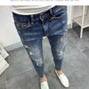 Men's Korean Style Classic Jeans 2023 New Blue Ripped Jeans for Men Fashion Trendy Summer Skinny Ripped Hole Cargo Trousers