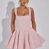 Mozision Pailletten-Kleid mit Schleife am Rücken, rückenfrei, sexy Mini-Kleid für Damen, modisches Etuikleid mit eckigem Ausschnitt, ärmellos, hohe Taille, A-Linie, Clubkleid
