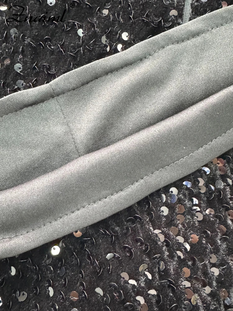 Znaiml Luxuriöse Geburtstagskleider für Damen, mit Federn, Pailletten, trägerlos, tiefem V-Ausschnitt, Schwarz, eng anliegend, Mini-Kleider, sexy Club Party Nacht Abschlussball Robe