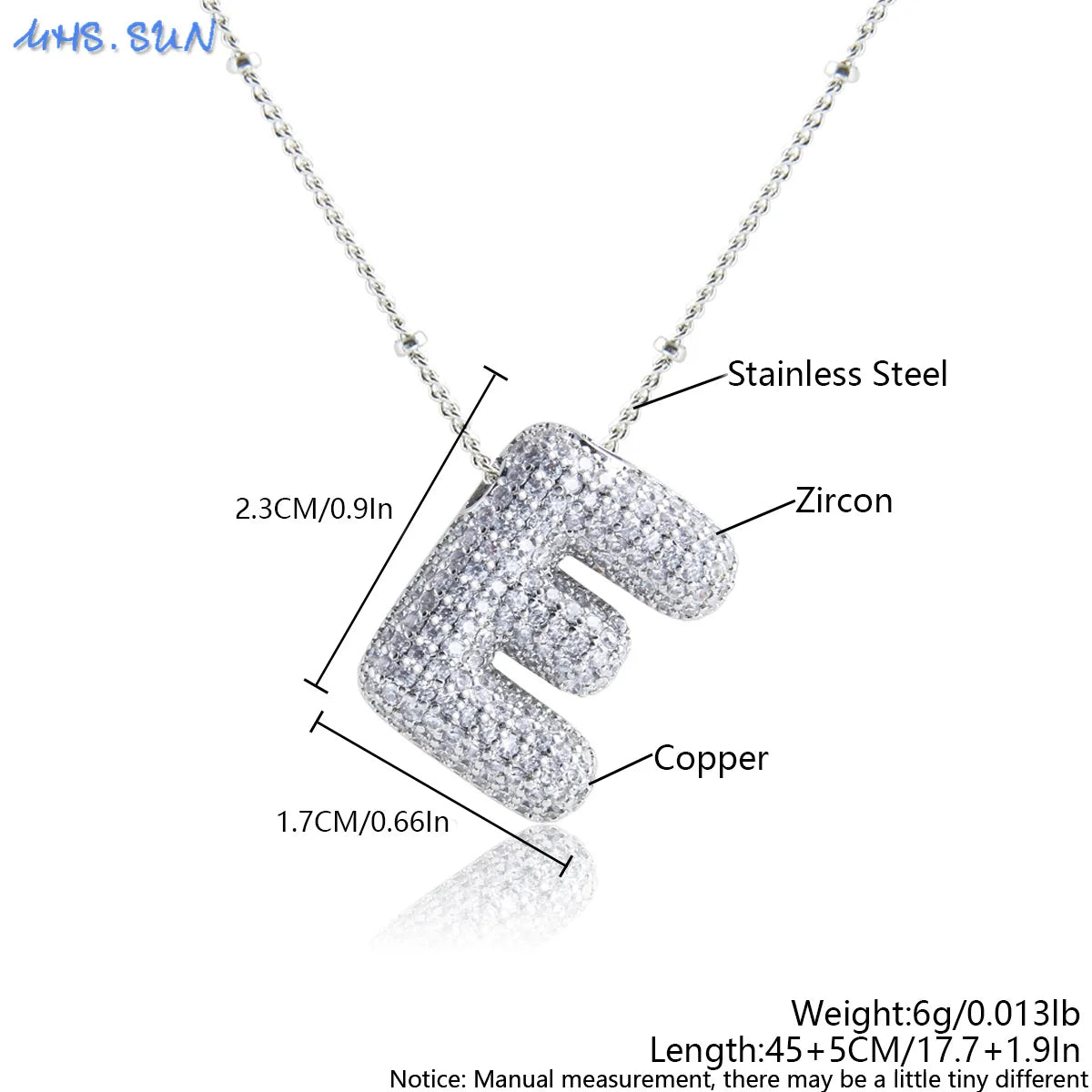 MHS.SUN Hochwertige Bubble Initialenkette Buchstabe A-Z Silberfarbene Zirkon 26 Initialen Ballon Anhänger für Damen Herren Schmuck