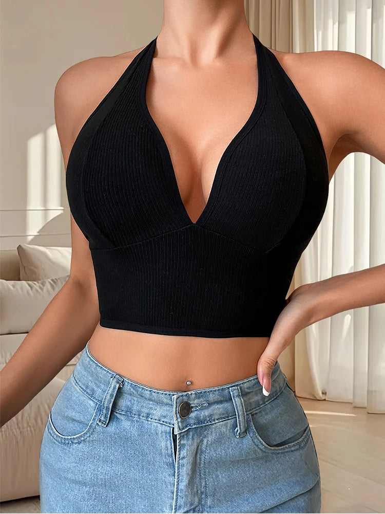 1x nahtloses, sexy Damen-Top, gerippt, atmungsaktiv, Dessous, Sport-Trägerhemd, Gymnastik-Tanktop, rückenfrei, Damenunterwäsche, Weste