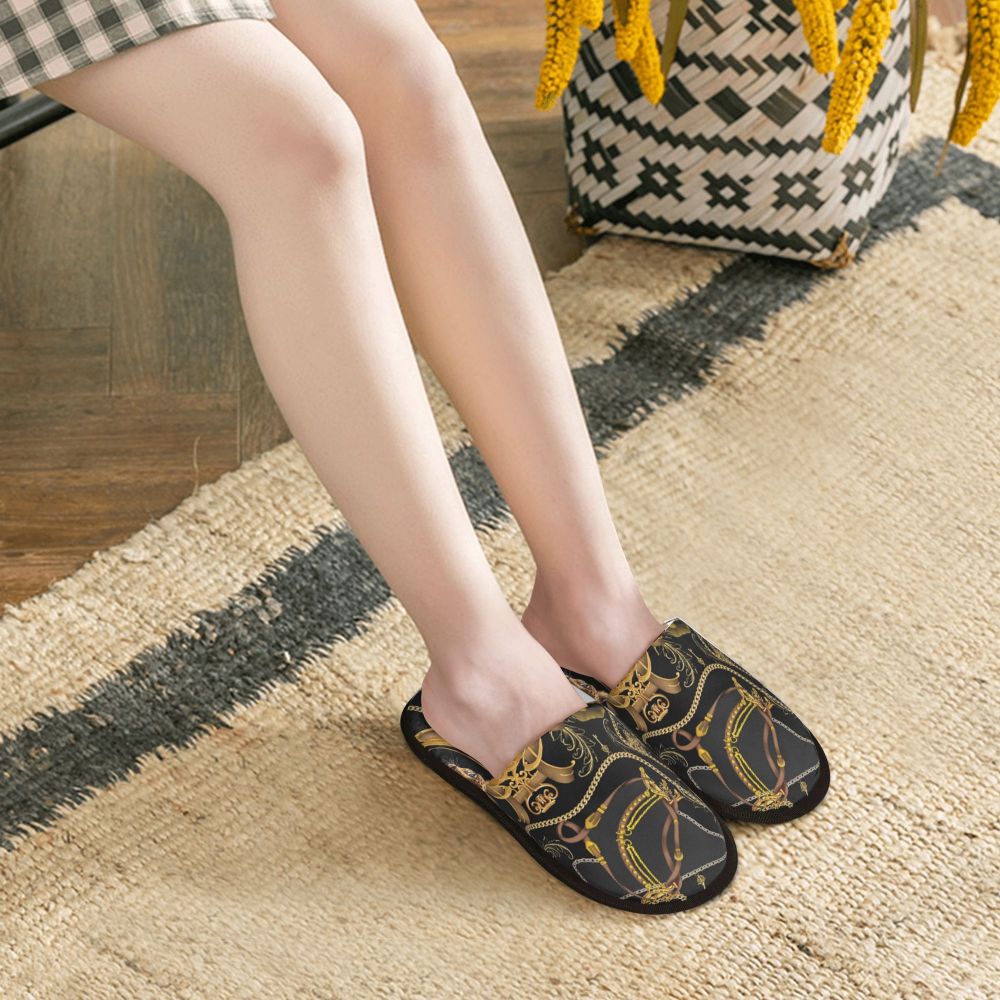 Custom Queen Of Absolutely Everything Gold Baroque Soft Memory Foam House Slippers Women Comfy Warm Anti-skid Sole Slipper