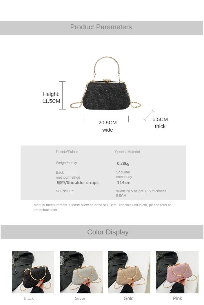 Luxus-High-Design Damen-Abendtasche Party-Bankett Glitzertasche für Damen Hochzeitsclutch Handtasche Umhängetasche mit Kette Bolsas