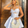 Hollow Ruched  Dress Women Square Collar Lace-up Shoulder Strap Backless Sleeveless Ruffles Street Trend Mini Bodycon