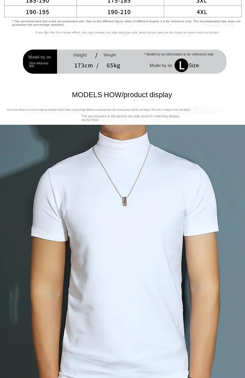 Men's Modal High Neck Short Sleeve T-Shirt Bottoming Shirt Silk Model Golf Wear Luxury Clothing Men's T-Shirt Bottoming Shirt
