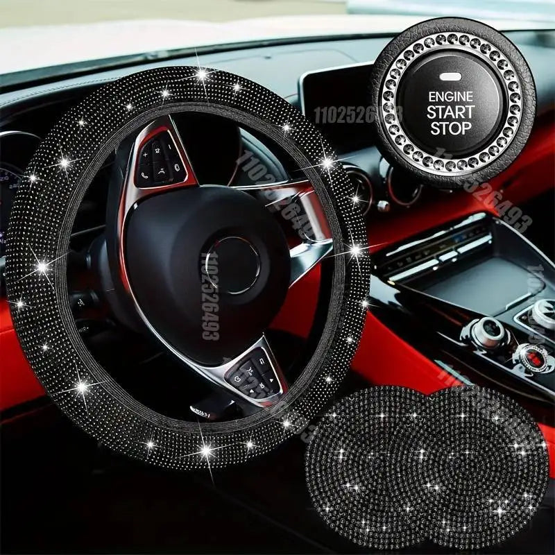 Autozubehör-Set 27/4-teilig Damen Bling Universal Passform Lenkradbezug Polyester Glitzernd Kennzeichenhalter Handyhalter Untersetzer Werkzeuge