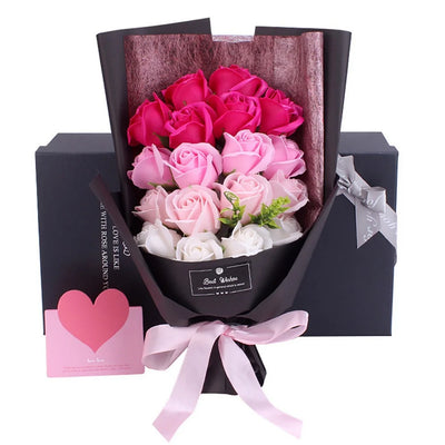 18 Stück/Box Seifenblumenstrauß Schöne Blütenduftende Badeseifenblume in Geschenkbox für Jahrestag Valentinstag Muttertag
