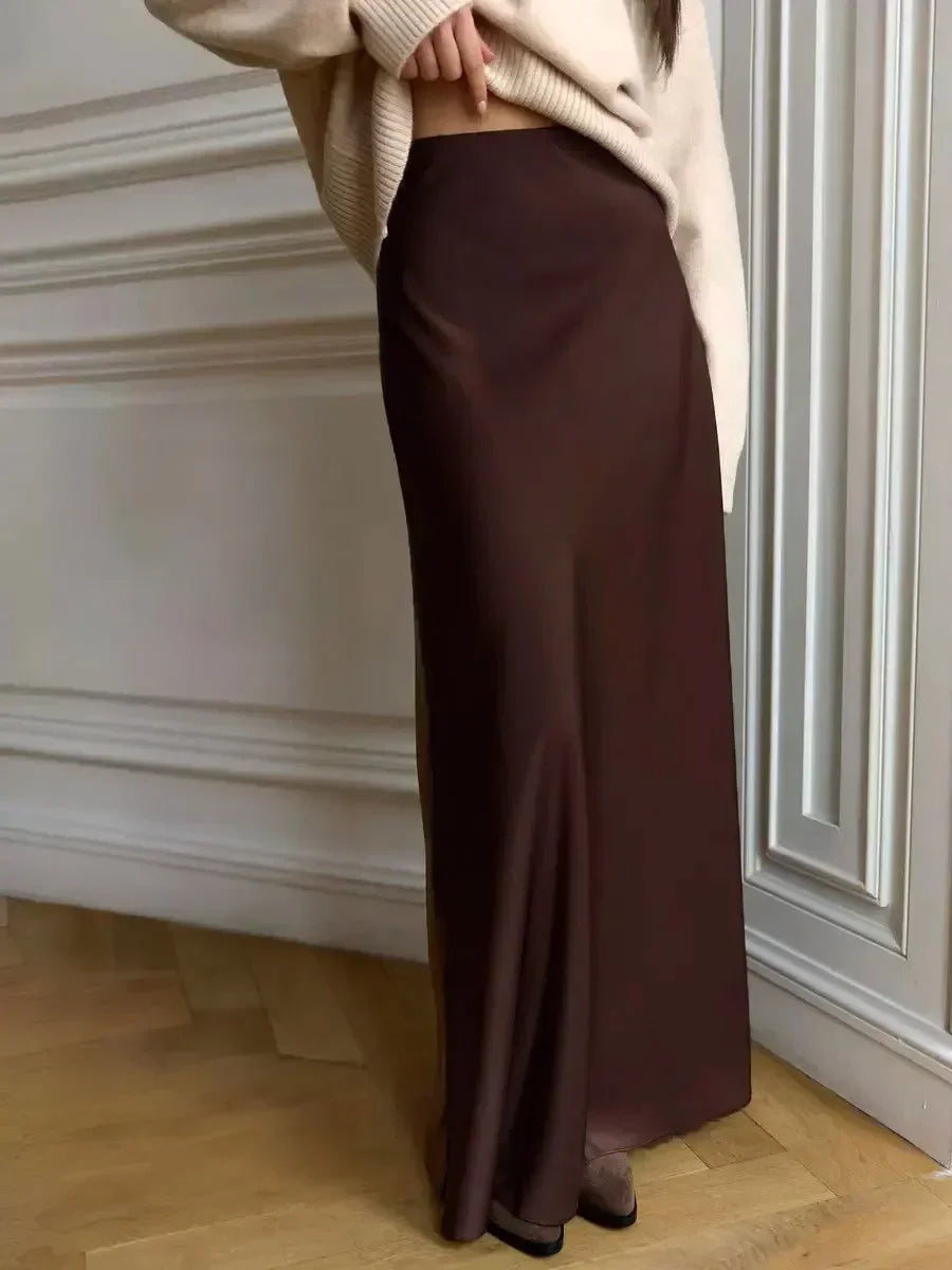 Wolfeel Freizeit Satin Damenrock Frühling Sommer Mode Locker Hoher Bund Maxi Röcke Elegant Einfacher Satin-Fischschwanzrock