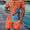Retro National Stil Totem 3D-Druck Herren Trainingsanzug Set Sommer Reißverschluss Poloshirt + Shorts 2-teiliges Set Herren Kleidung Trainingsanzug Set