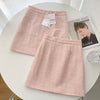 Elegant Fashion Pink Tweed Suit Women's Autumn 2023 Y2k High Quality Blazer Coat+Bag Hip Skirt Commuting Two-Piece Set