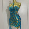 Sexy Sparkly Sequin Diamond Mesh Transparent Two Piece Set Women Celebrate Evening Party Birthday Dress Stage Photo Shoot Wear