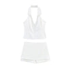 HH Women Pink 2 Piece Set Sexy V-Neck Sleeveless Backless Suspender Zipper Top+High Waist Back Pocket Mini Skirts Shorts Y2K