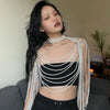 Women Pearl Tank Top Sexy Multiplayer Pearl Tassel Long Sleeve Bra Chains Camisole Necklaces Collar Partywear Crop Tops
